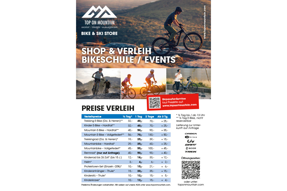 Sommer 2025 Verleihpreise Bikeverleih